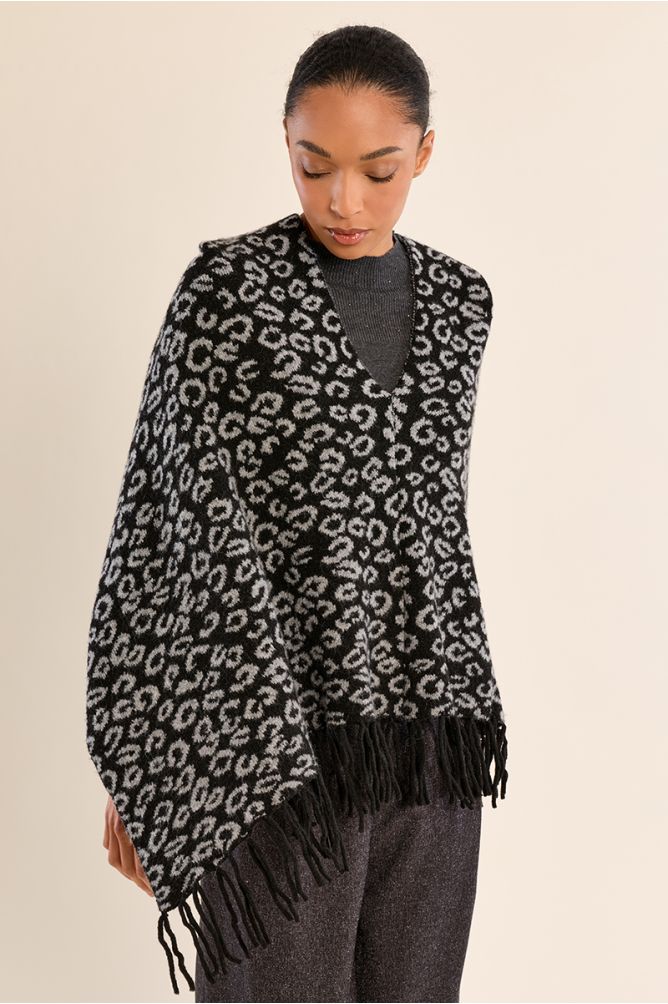 Poncho léopard, à franges