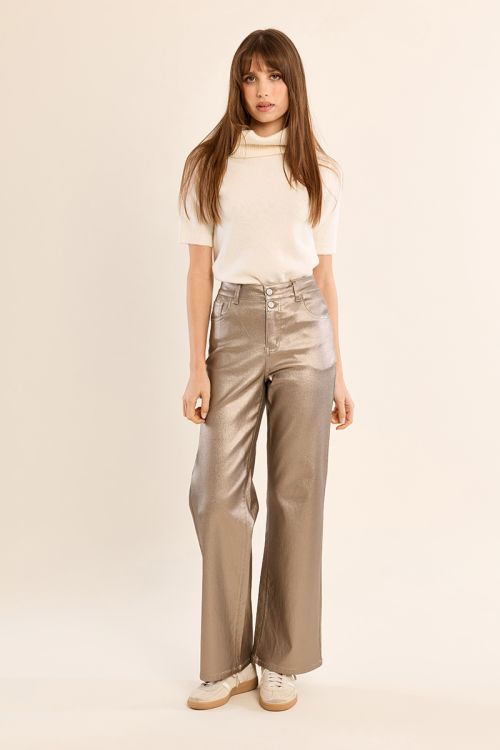 Coated pants, high waist