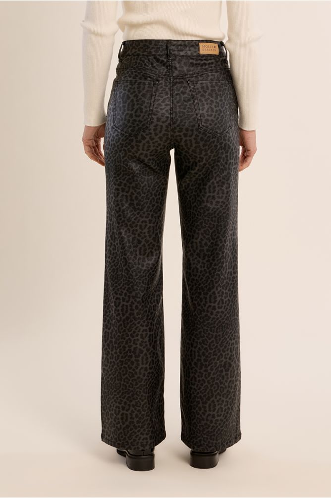 Coated trousers, leopard
