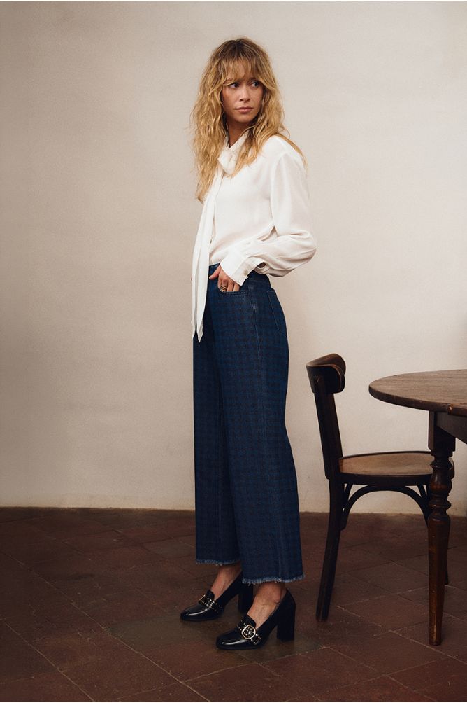 Denim cropped, à carreaux