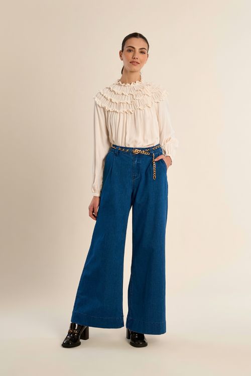 Wide denim, removable waistband