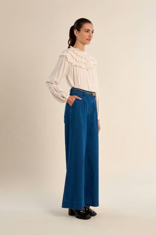Wide denim, removable waistband