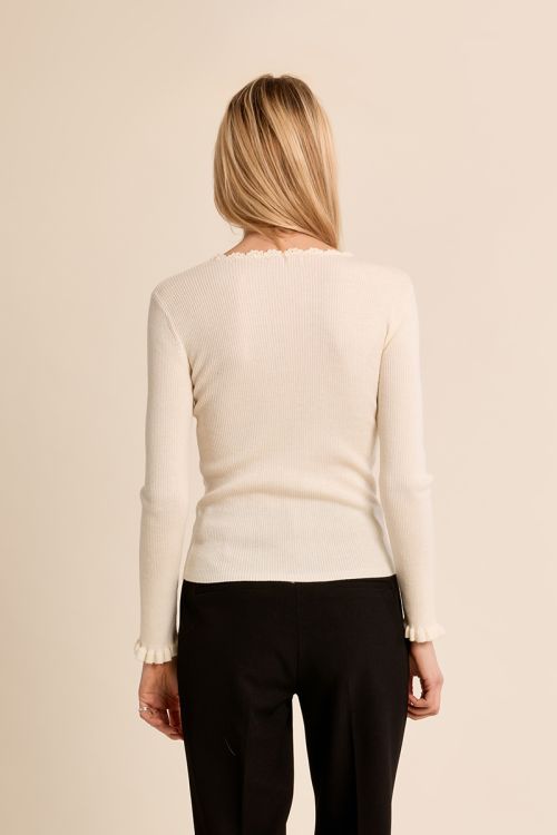 Ribbed knit sweater, lace collar