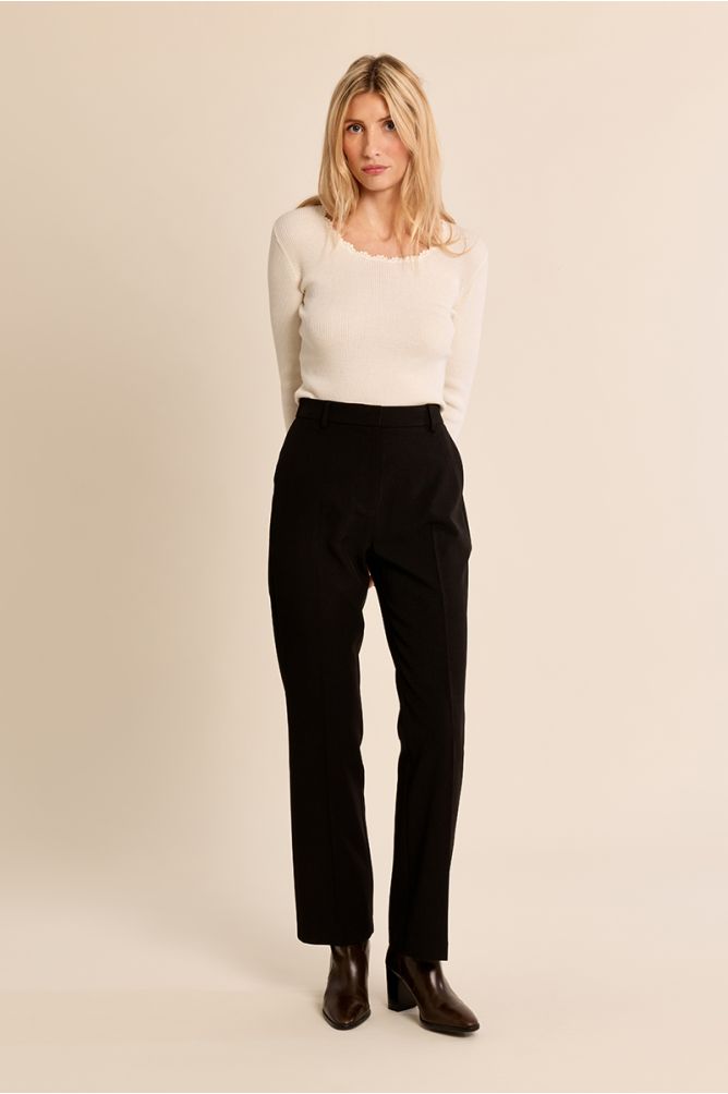 Ribbed knit sweater, lace collar